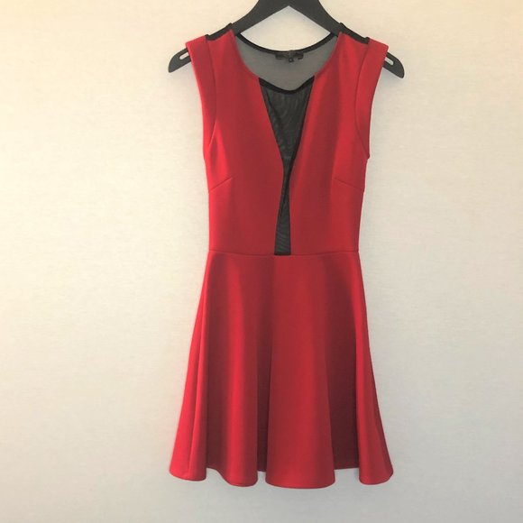 GUESS red flared dress w mesh detailing - Picture 7 of 7